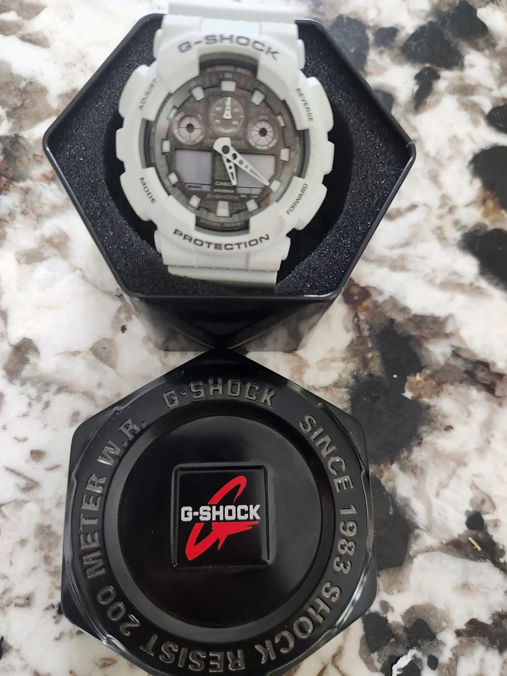 G-Shock White Men’s Sport Watch with Black Dial Accents